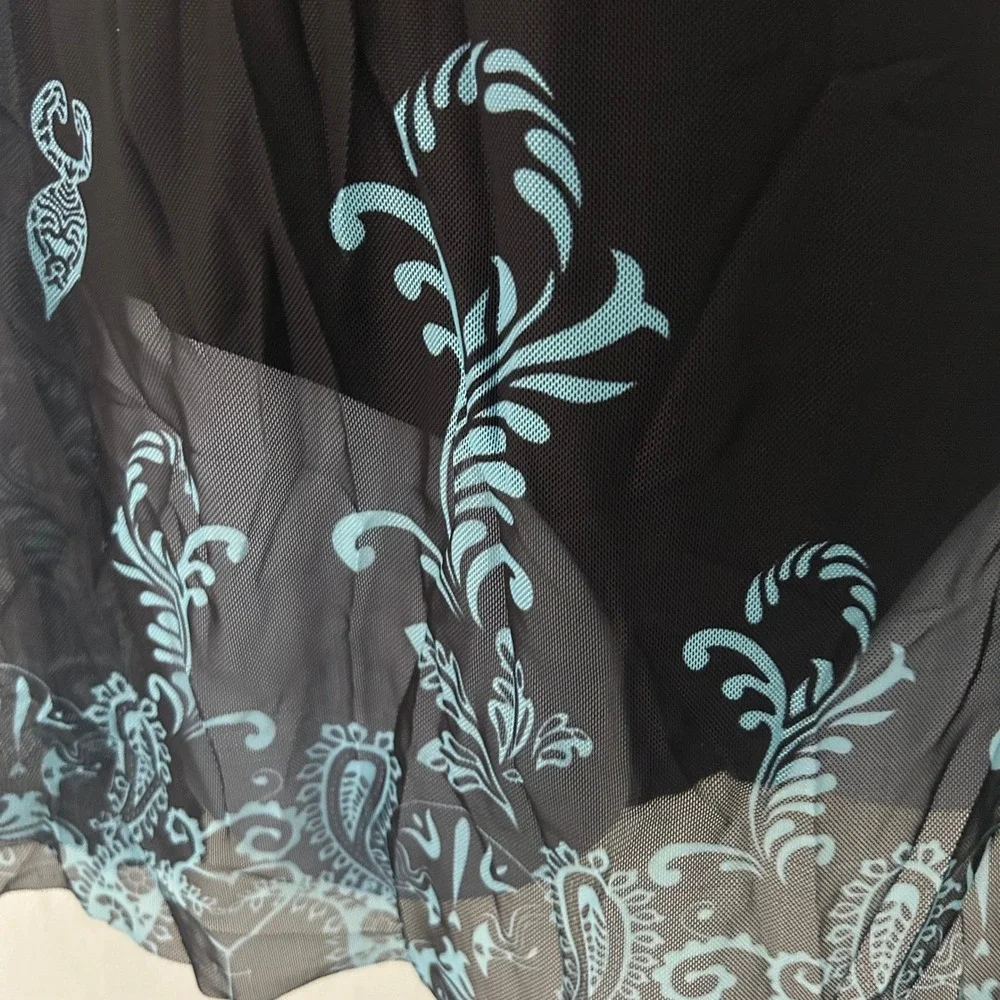 Women's One-Piece Mesh Padded Black Teal Paisley Swim Dress Swimwear 4XL - Picture 4 of 9